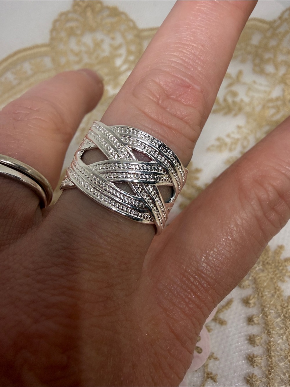 925 Sterling Silver Woven Adjustable Statement Ring Versatile Maximalism
